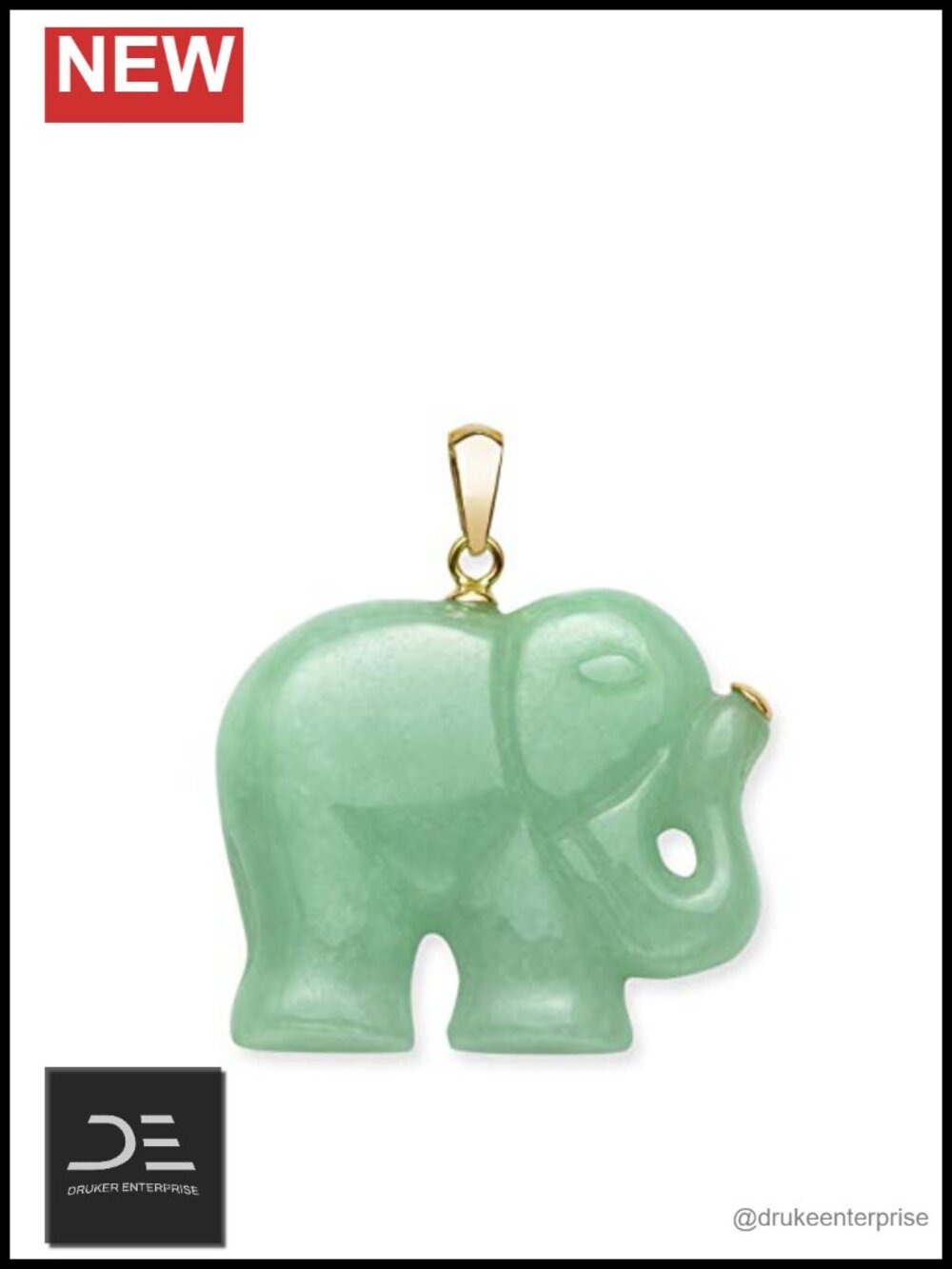 Natural Jade Elephant Pendant Necklace 14k Yellow Gold Bail